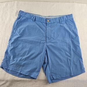 Peter Millar Featherweight Men's Chino Golf Shorts Blue  Gingham Pattern Size 36